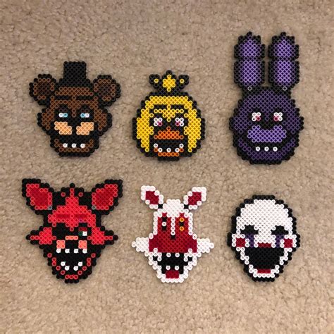 Five Nights at Freddys earrings, keychain, lapel pin, magnet, ornament or sprite, handmade with love using mini perler beads, perfect for FNAF fans. . Perler beads fnaf